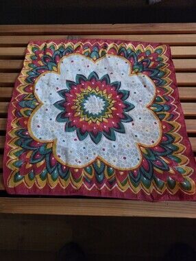 Stunning Orange And Green, Silk Scarf, Vintage Scarf, Small Hankerchief